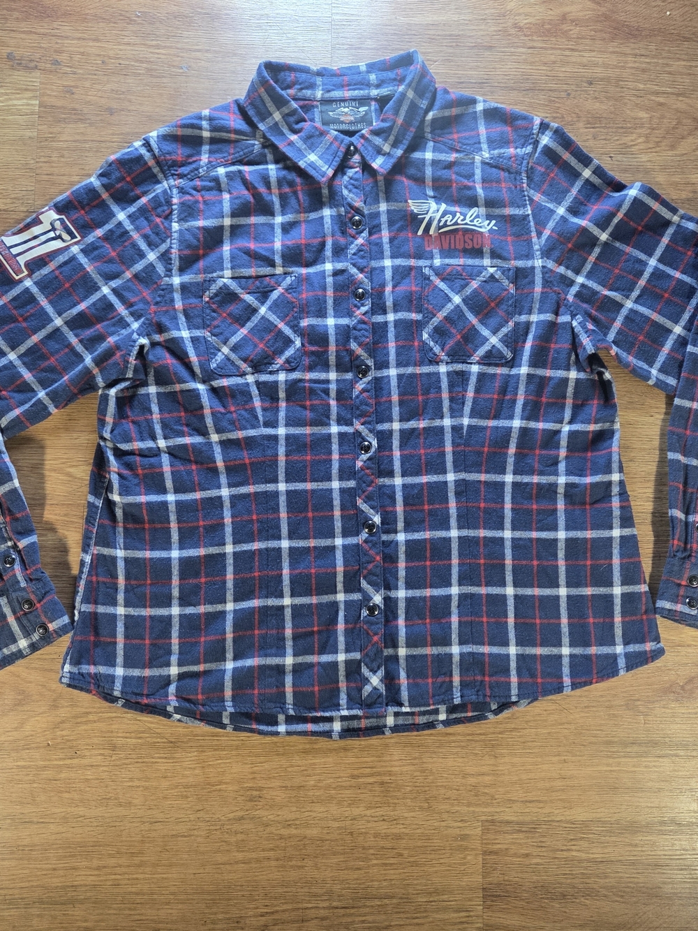 Harley-Davidson Navy Blue Red Plaid Button-Down Shirt